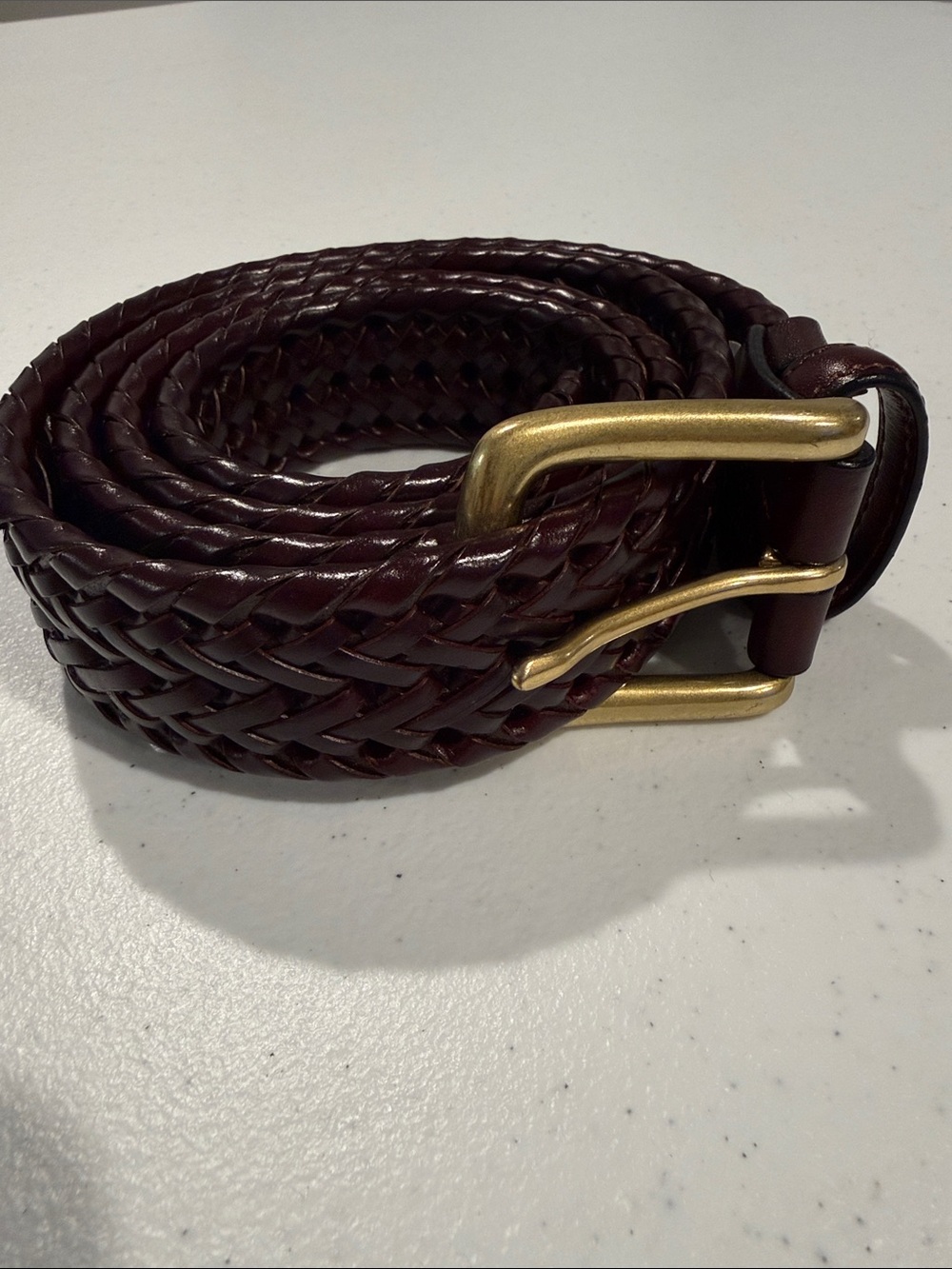 Braided Leather Men's Belt in Dark Brown with Brass Buckle